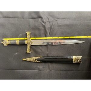 Decorative Dagger Ornate Gold Tone Handle Collectible Jewish Star of David Accen